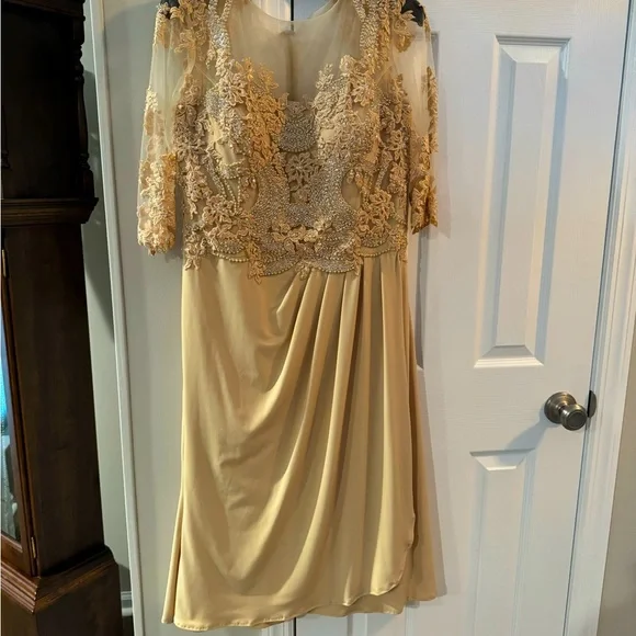 gold grandmother of the bride dresses Off-Shoulder Ball Gown by Rachel Allan RQ5001